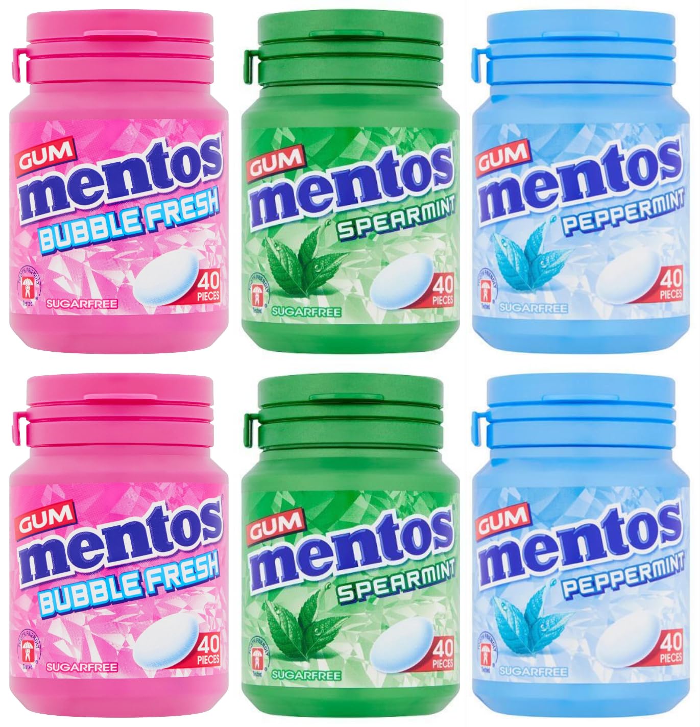 Mentos Sugar Free Chewing Gum Bundle - 6 Tubs of Mint & Bubble Fresh