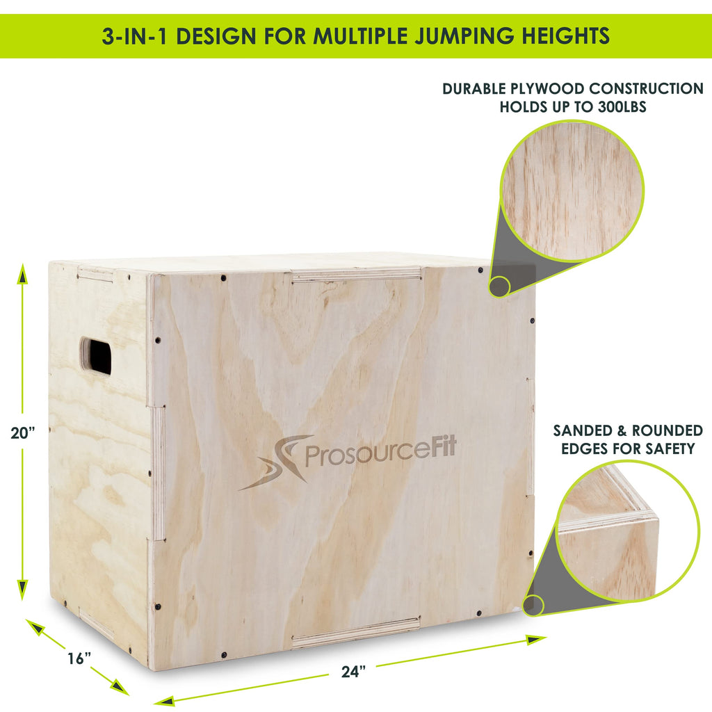 ProsourceFit 3-in-1 Wood Plyometric Jump Box | 24x20x16 Plyo Box