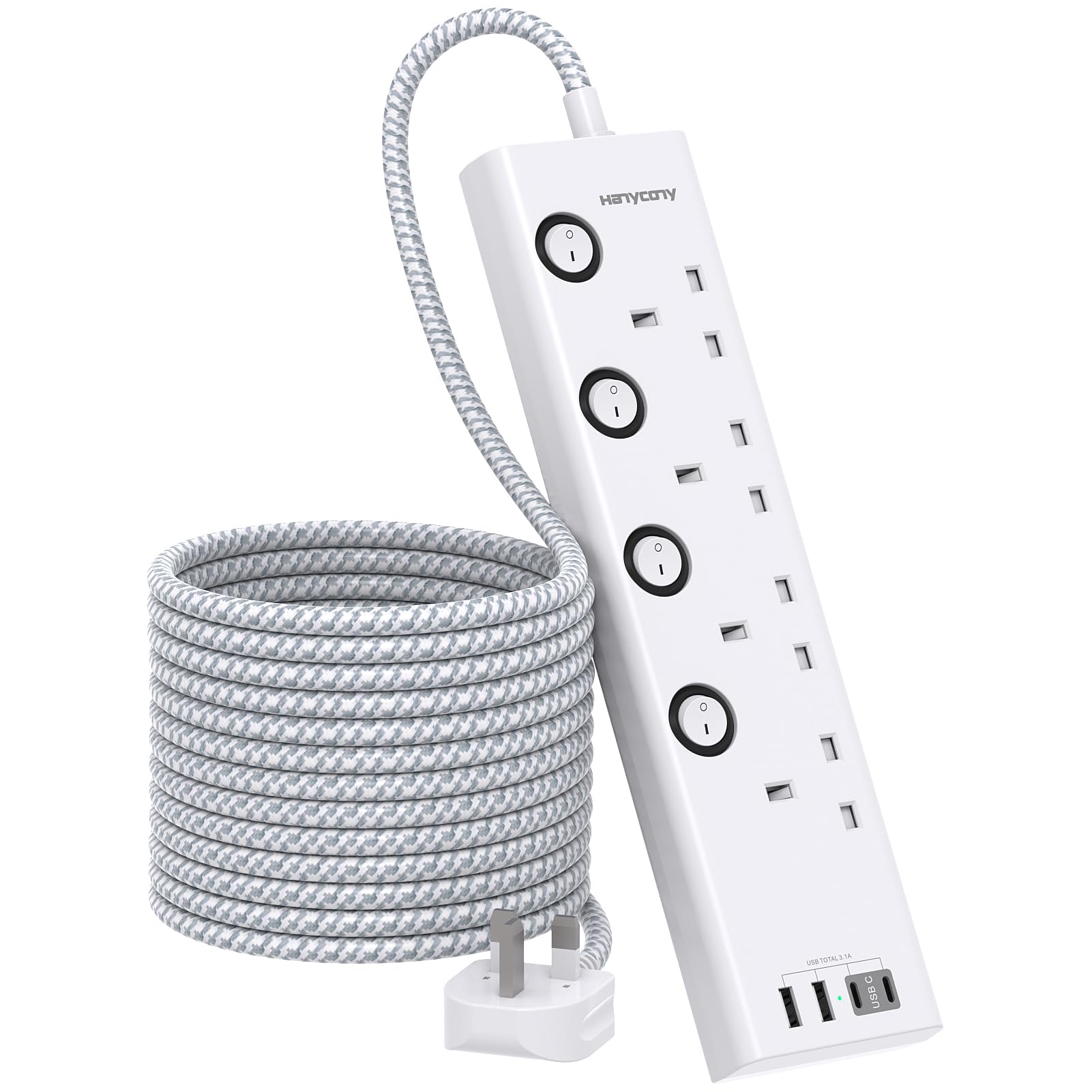 Jolof Store 5M Extension Lead | 4 Way Socket with 4 USB (2 USB C)