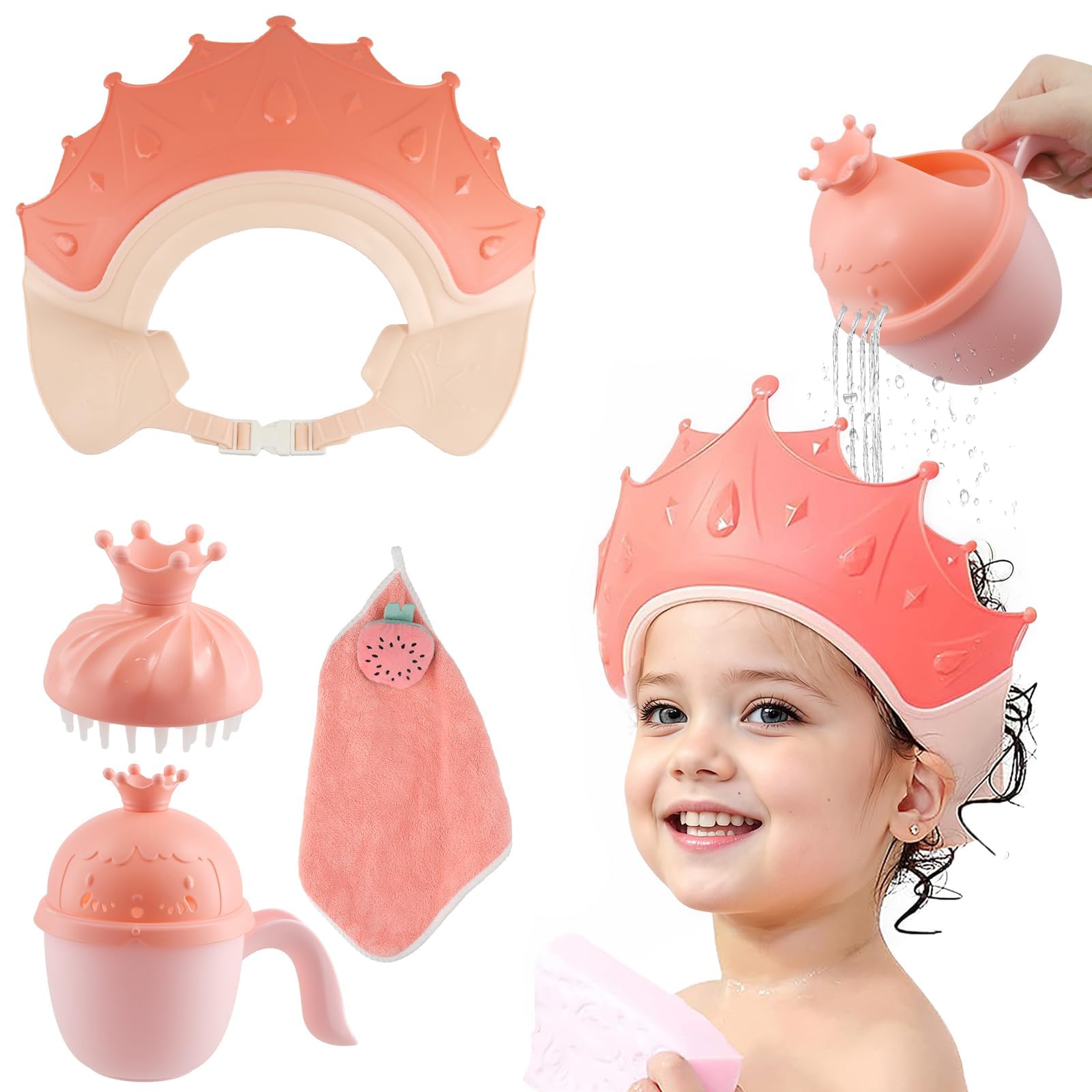 Jolof Store 4-Piece Kids Shower Cap and Bath Rinse Cup Set