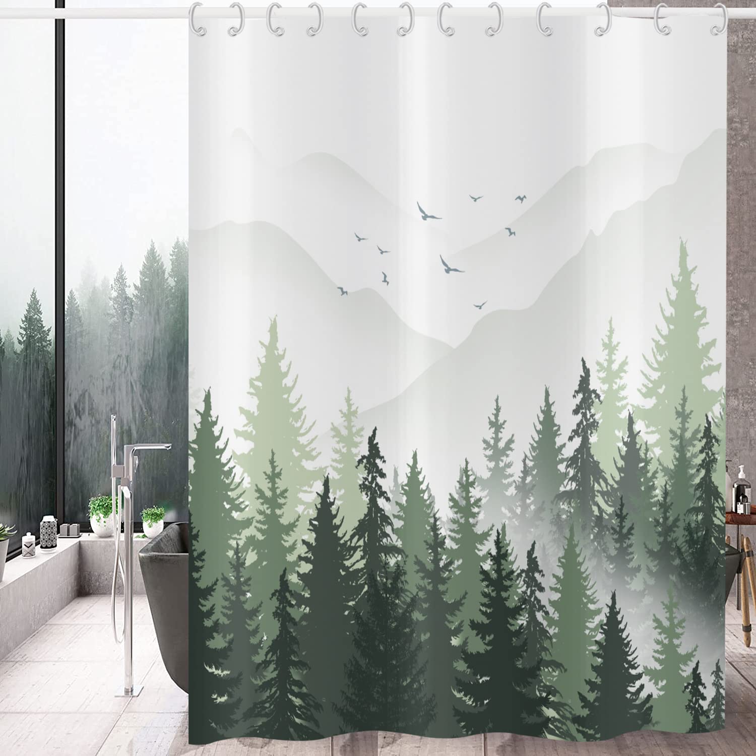 Hnmdmyi Misty Forest Shower Curtain | Waterproof Polyester Nature Decor