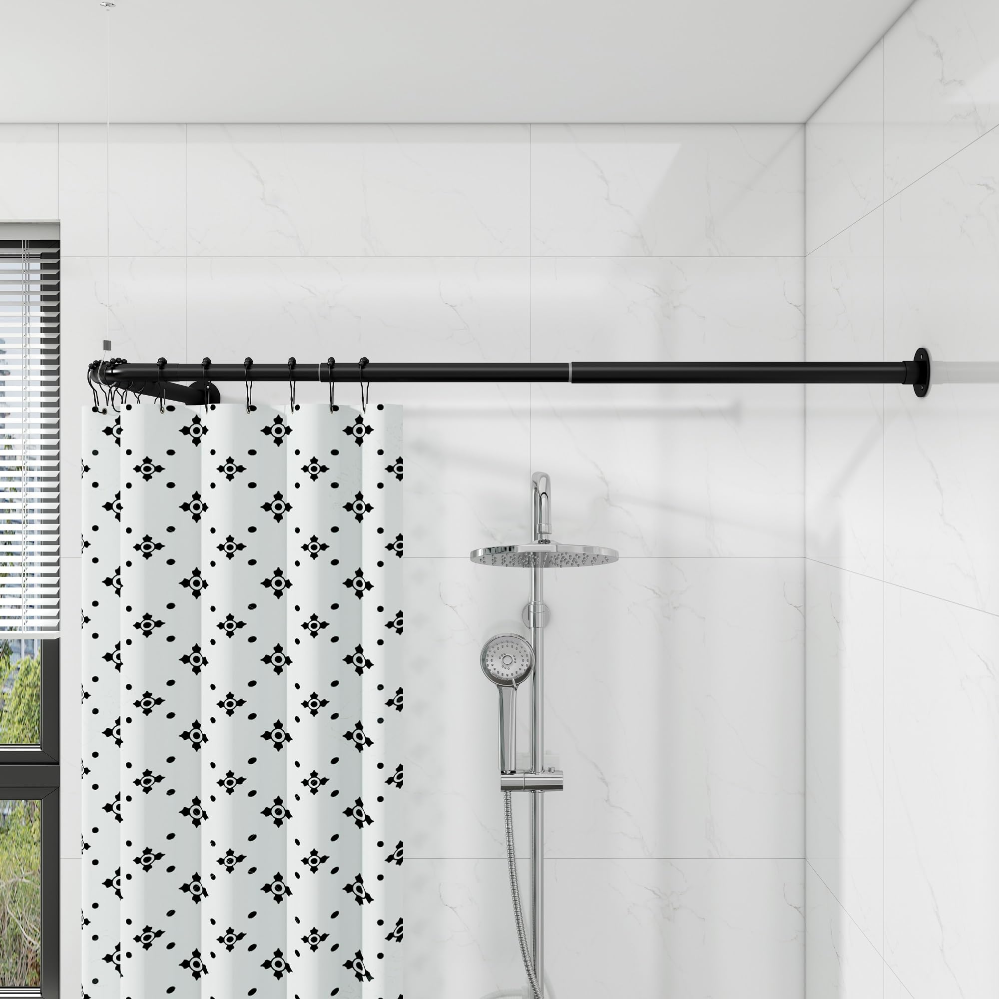 Mirooyu L-Shaped Curved Shower Curtain Rail – Stainless Steel, 62-122cm