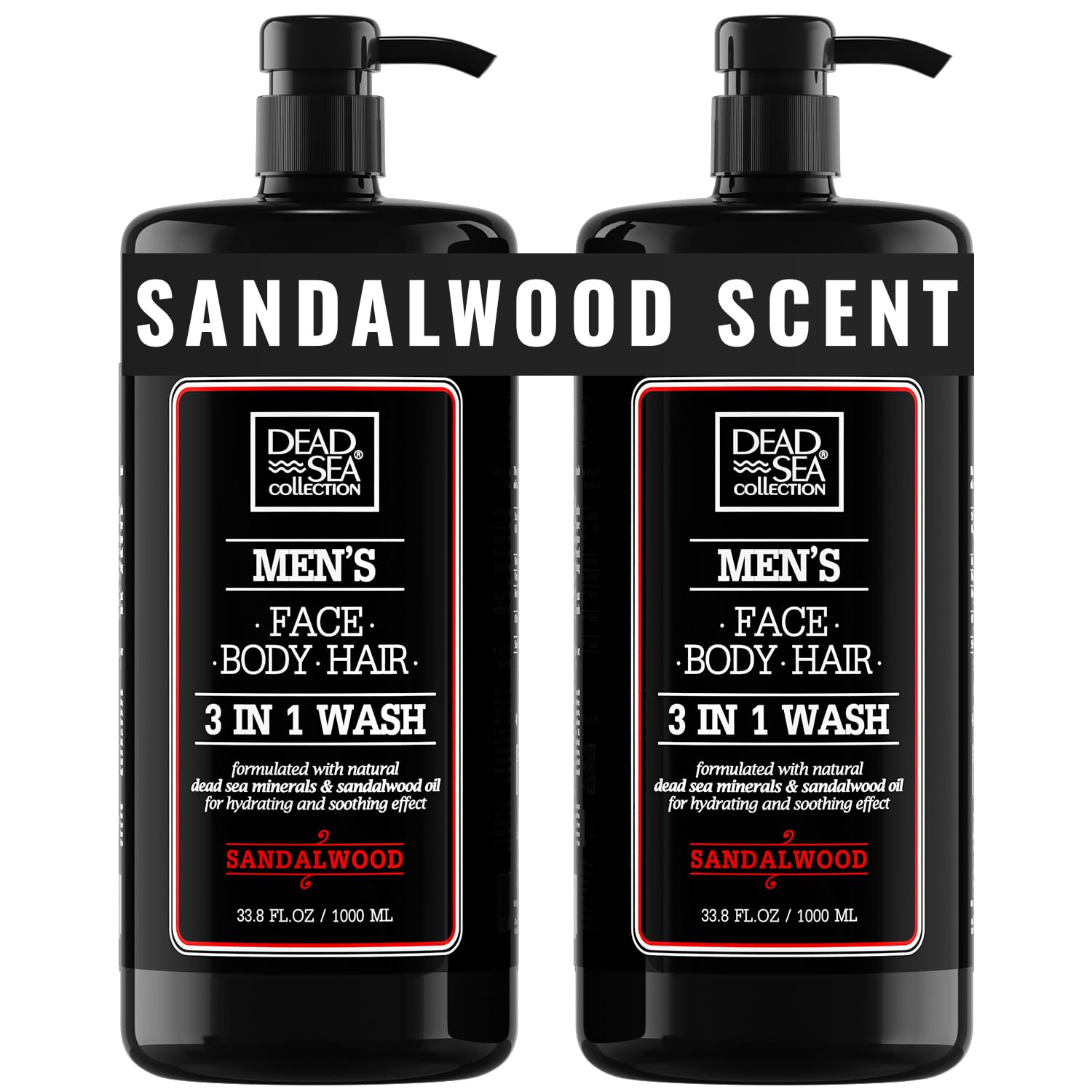 Dead Sea Collection 3-in-1 Men's Sandalwood Body Wash & Shampoo - 2 Pack