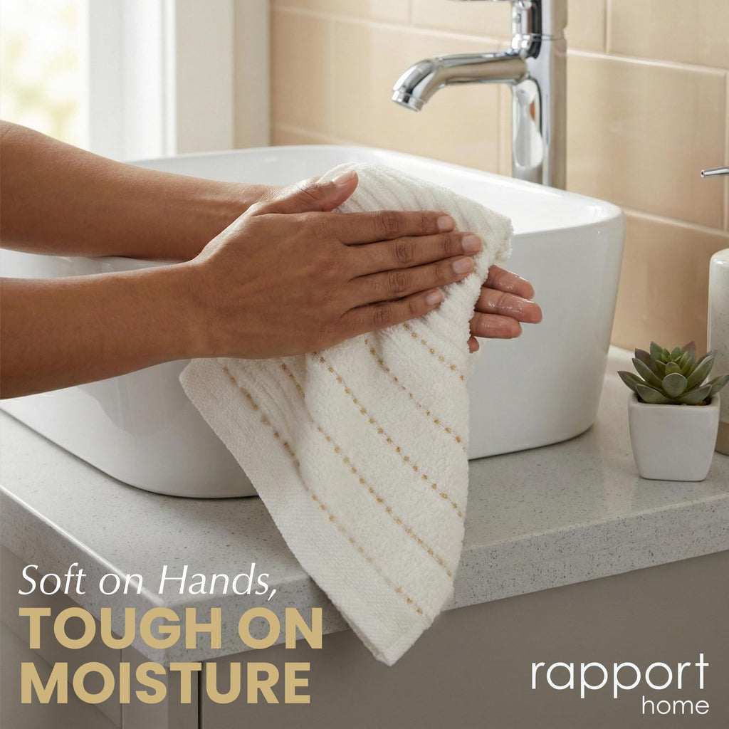 Rapport Home 2-Pack Linear Hand Towels | 50x85cm 100% Cotton 500GSM | Absorbent & Soft Bathroom Towel Set | Oeko-Tex Certified | Ivory Cream - image 5