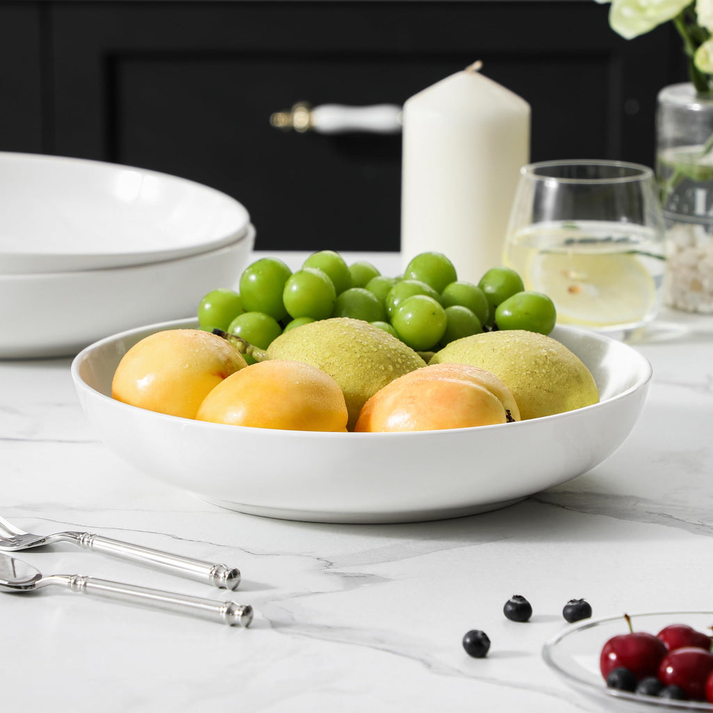 MALACASA 10 Inch Large Pasta Bowls - Set of 4 White Ceramic Salad Bowls
