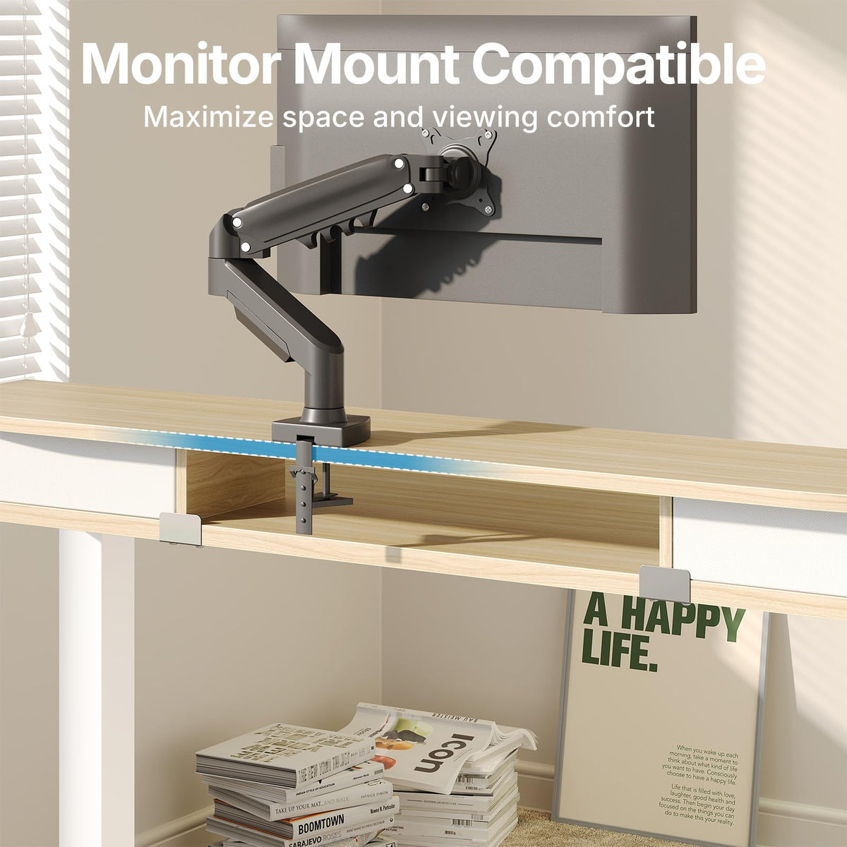 HUANUO Standing Desk with Drawers, 100x60cm, Natural - image 4