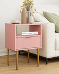 HEYZOEY Modern Boho Bedside Table – Pink Wooden Nightstand with Drawer