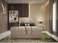 Jolof Store Scroll Sleigh Bed Frame | Plush Velvet Chesterfield - Cream 4FT