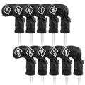 Big Teeth Golf Iron Head Covers - 10Pc Black PU Leather Club Protectors