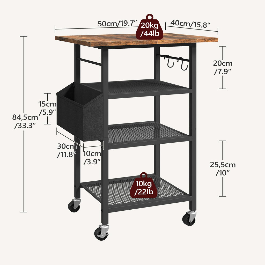 MAHANCRIS 4-Tier Printer Stand, Rolling Printer Table on Wheels, Industrial Storage Stand with Side Pocket, Wooden Tabletop - image 3