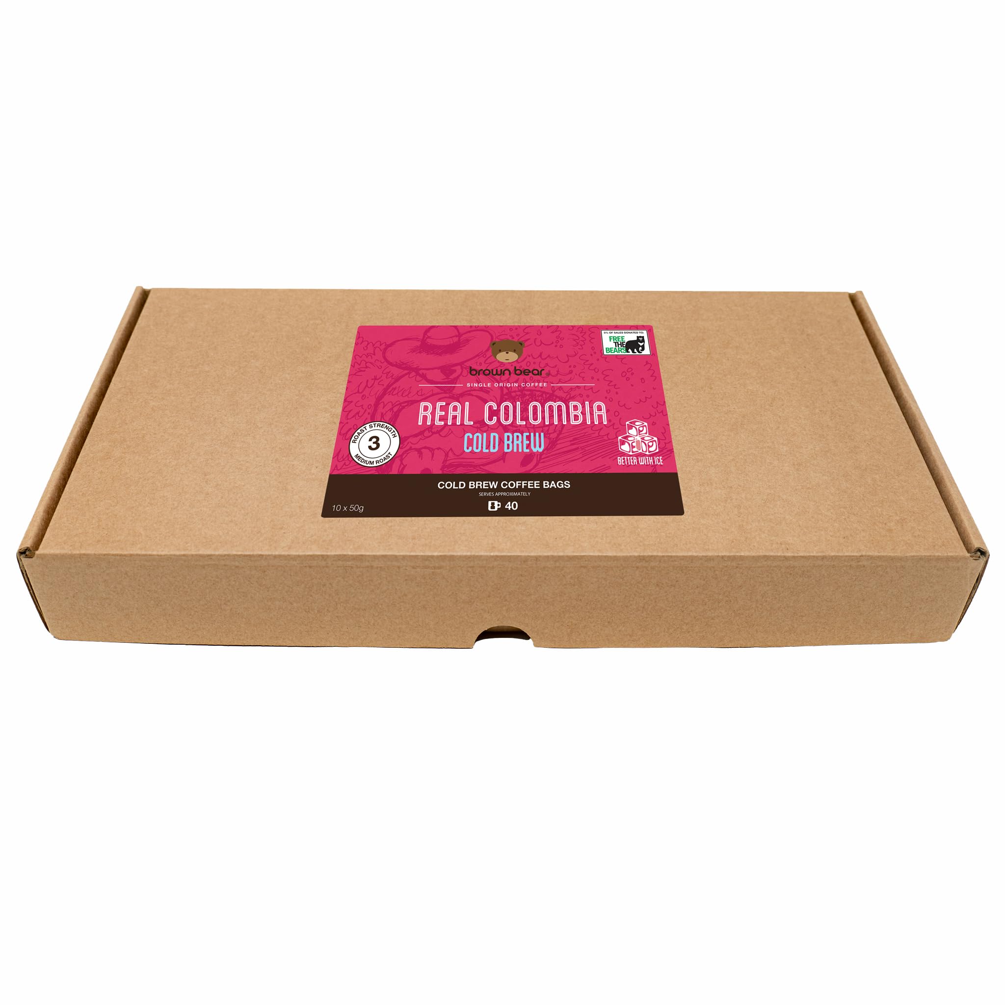 Brown Bear Cold Brew Coffee Bags – 10 x 50g Single Serve Colombia Ground