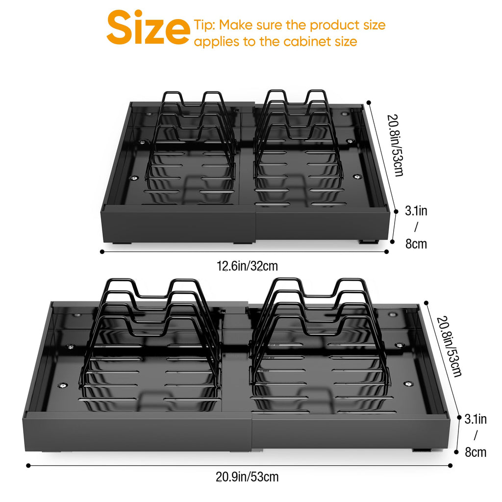 2-Pack Expandable Pull Out Cabinet Organizer - Black Metal