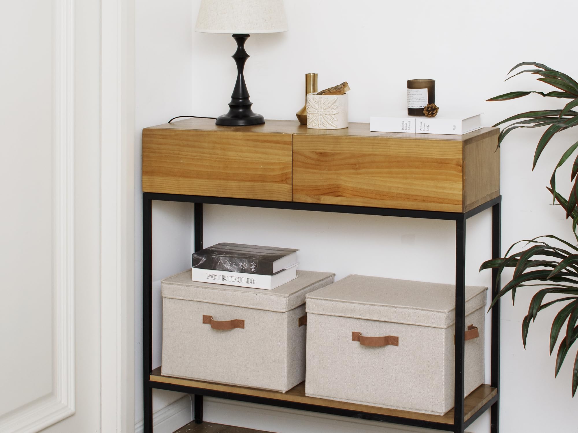 StorageWorks Fabric Closet Storage Bins with Lids - Large 2-Pack, Brown