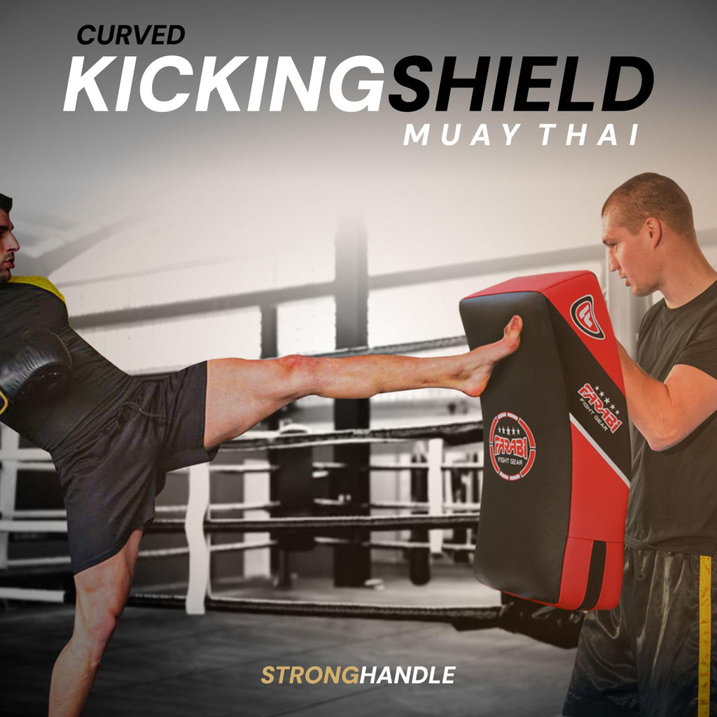 Farabi Sports Curved Kick Shield - Large MMA Thai Pad (Black/Red)