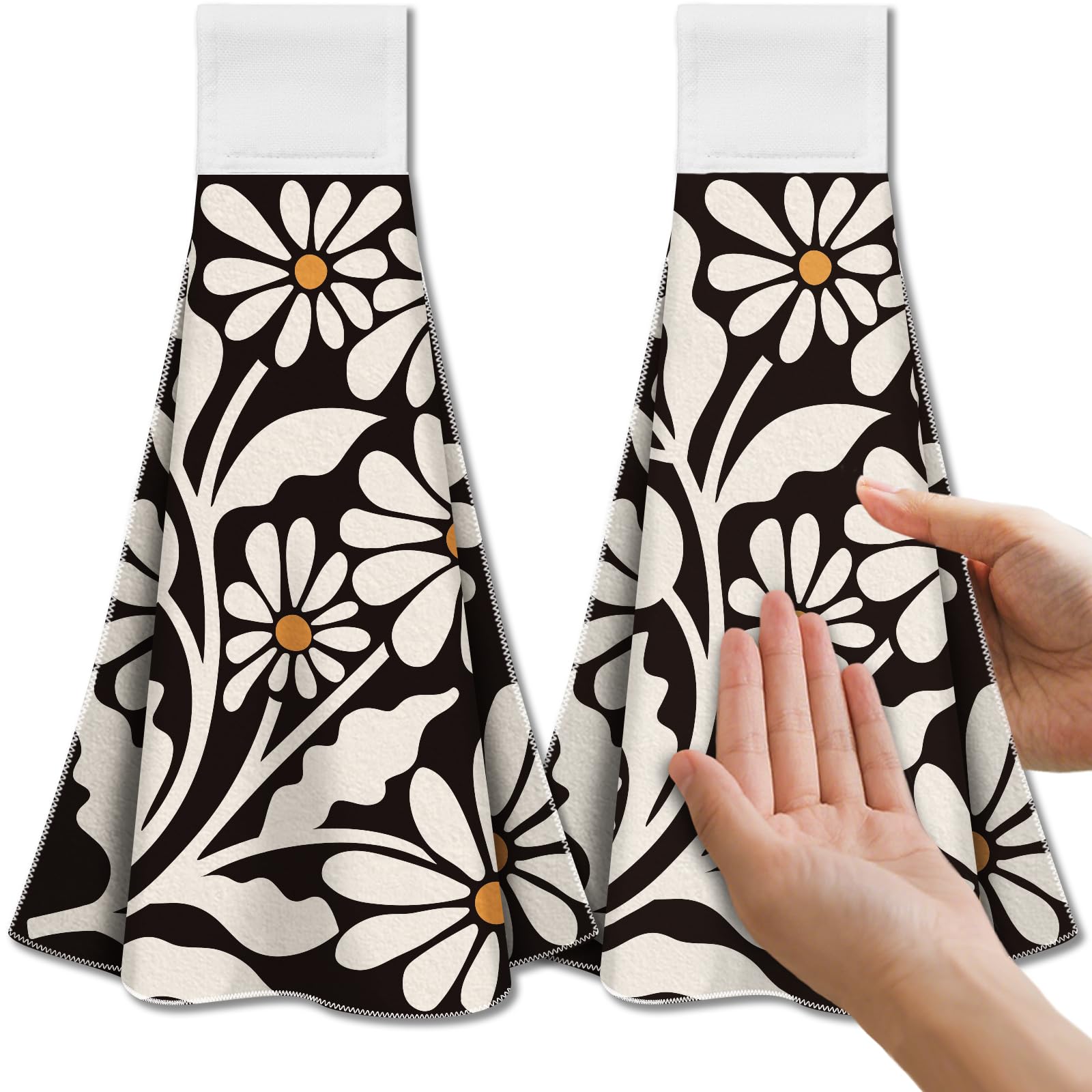 CUTHOLLOW Abstract Floral Kitchen Tea Towels – Set of 2 Microfiber Dish Towels