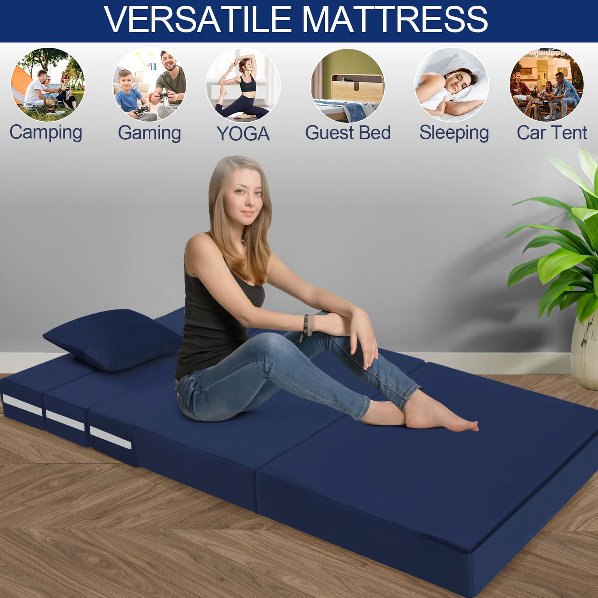 MeMoreCool Folding Floor Mattress Double, Fold Out Sofa Chair, Navy - image 5