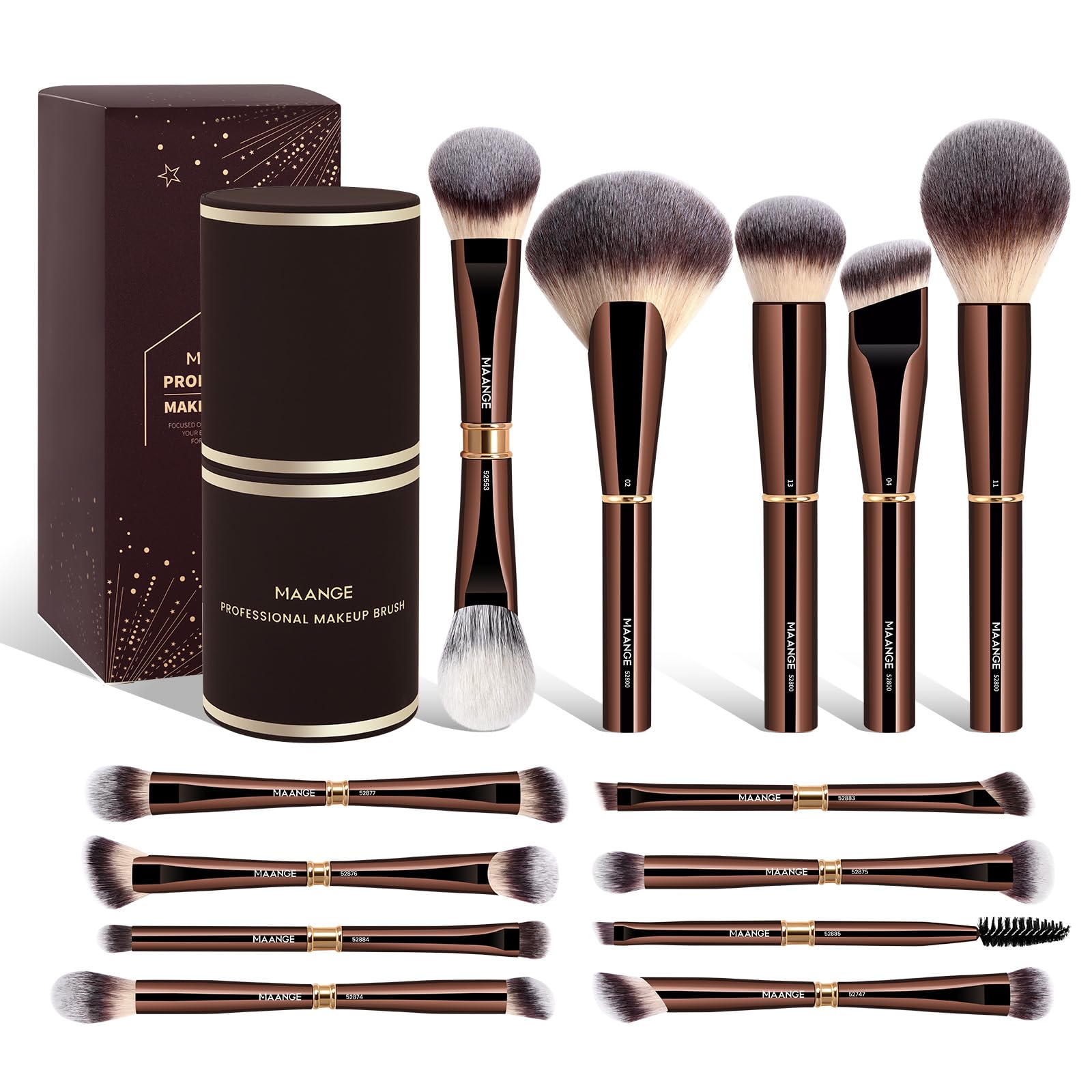 MAANGE 13Pcs Makeup Brush Set – Professional Face & Eye Brushes, Coffee Brown