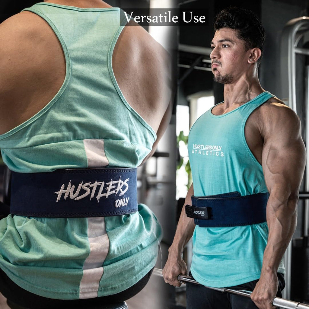 Hustlers Only 10mm Lever Weight Lifting Belt | Genuine Leather Blue