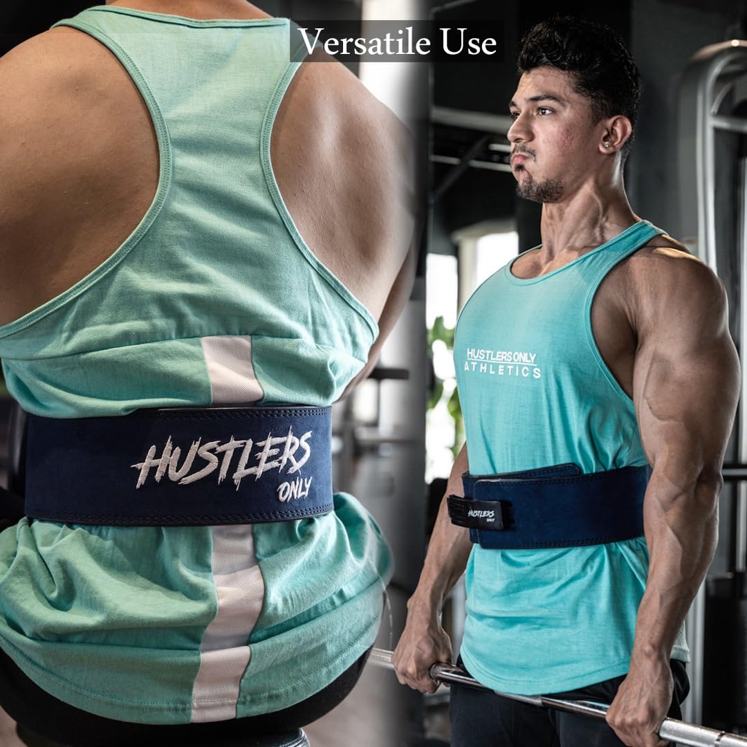 Hustlers Only 10mm Lever Weight Lifting Belt | Genuine Leather Blue