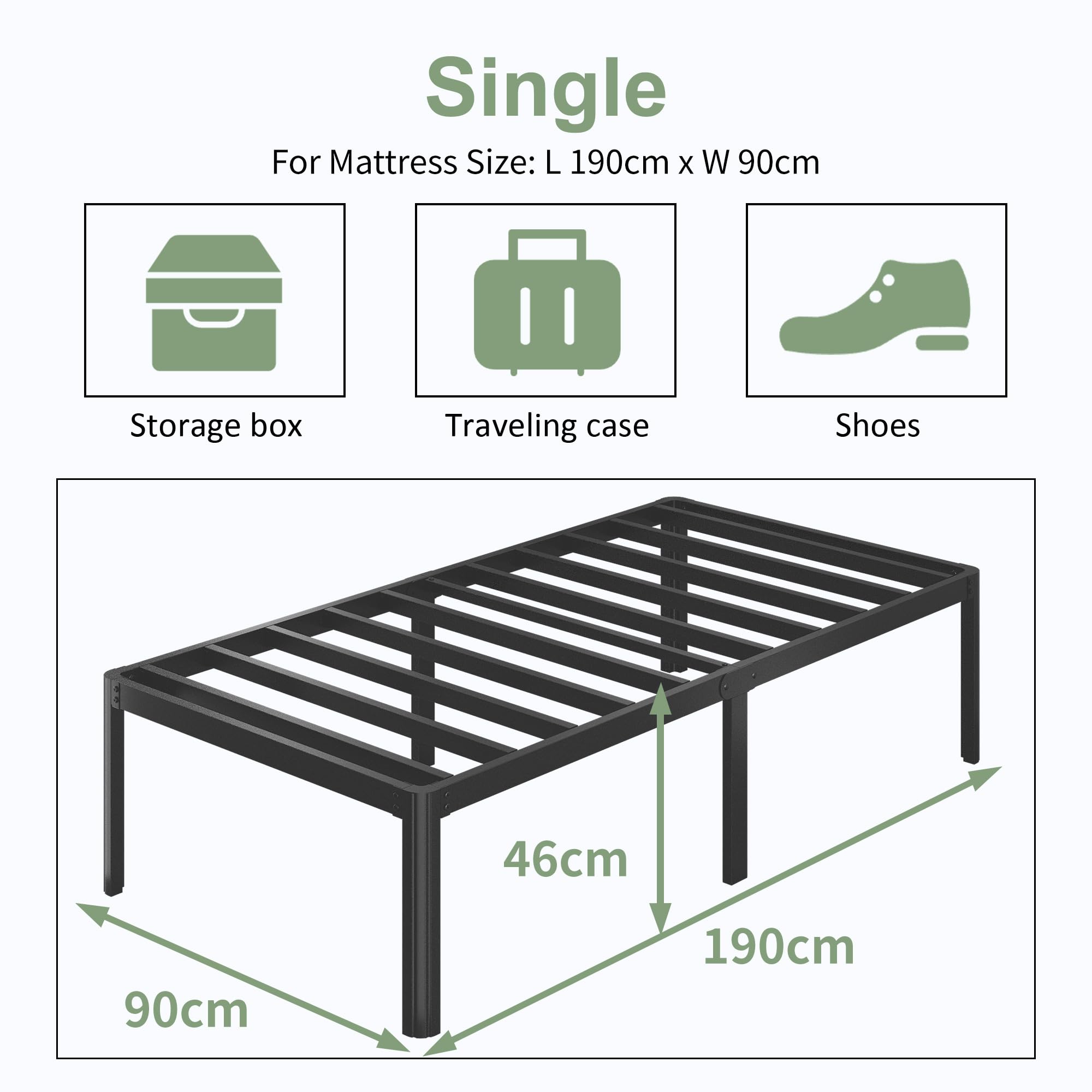 Lutown-Teen 3ft Single Metal Bed Frame - Heavy Duty White Steel Slats