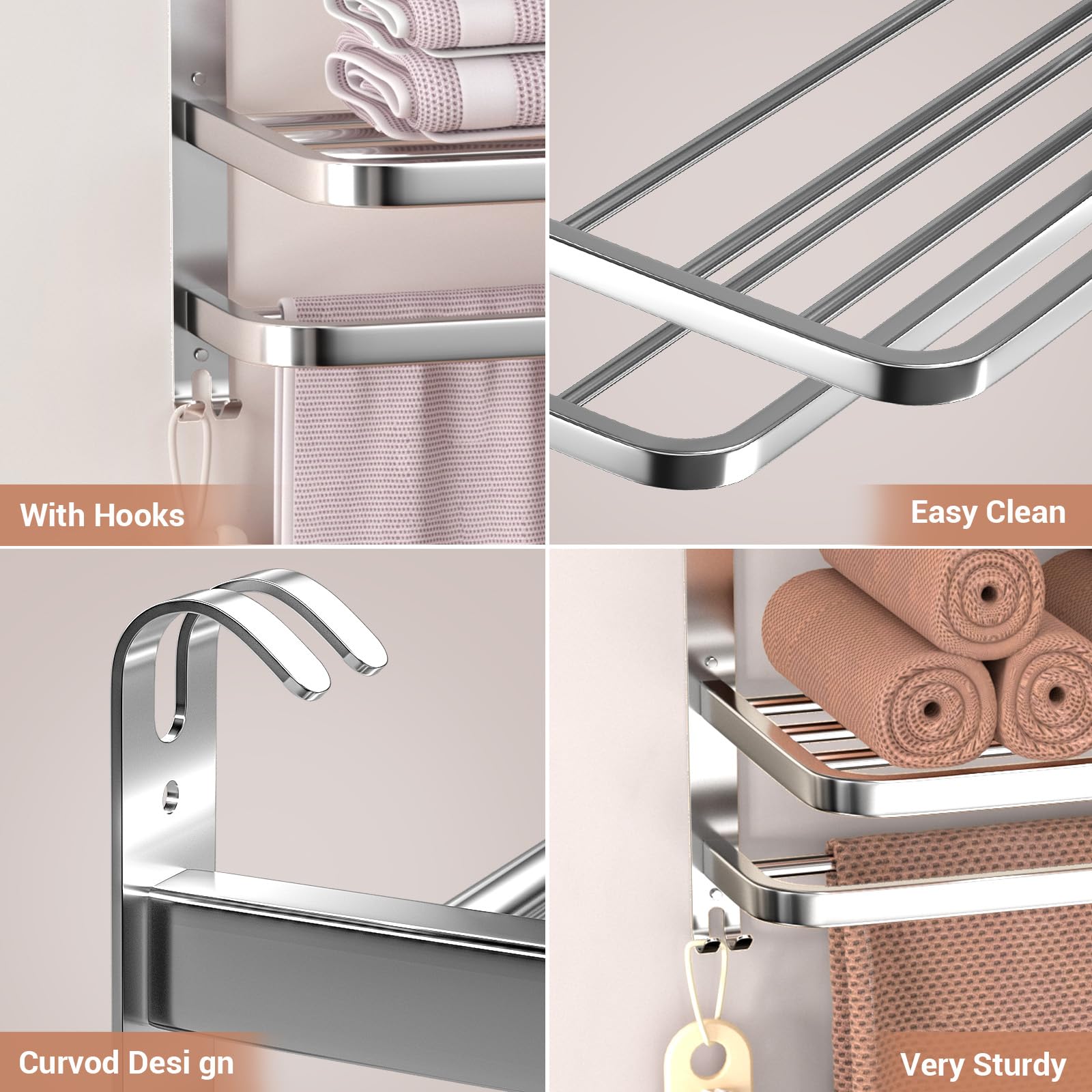 DDS-DUDES 3-Tier Stainless Steel Towel Rack – Wall Mounted Brushed Shelf