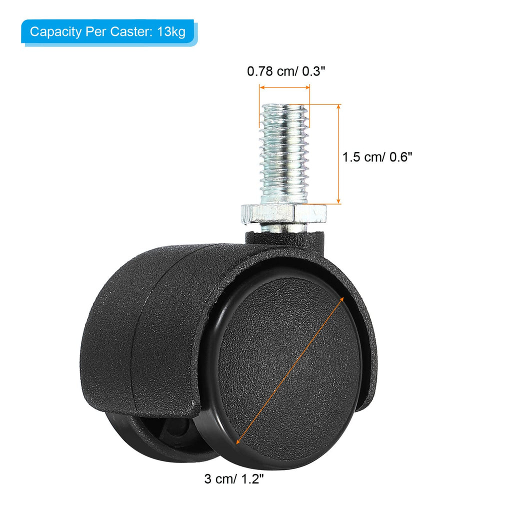 PATIKIL 1 Inch Swivel Casters, 6 Pack Nylon 360 Degree Threaded Swivel Stem Wheels Wire Shelving for Furniture Replacement, Black - image 2