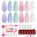 Ozzeal Hema Free Pastel Gel Nail Polish Set - 6 Color Glitter Flake Kit
