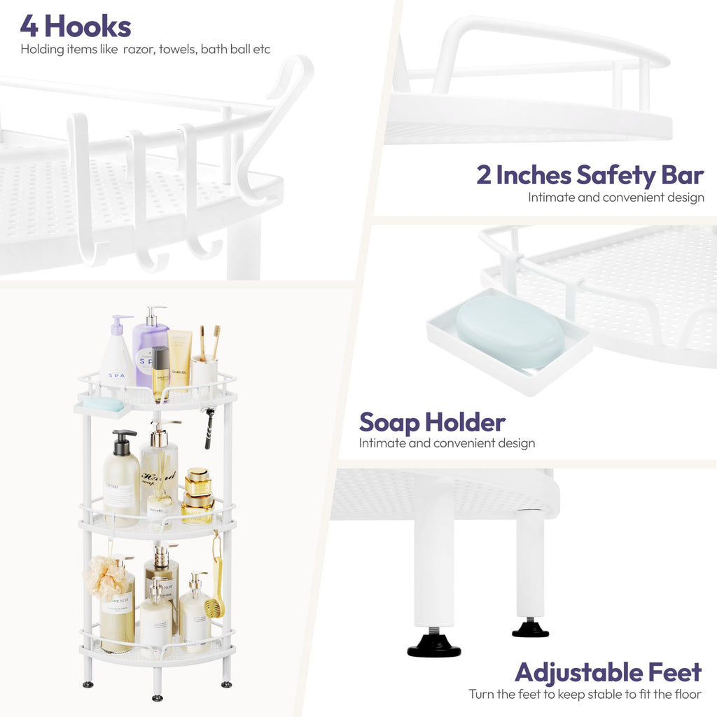 SWTYMIKI 3-Tier Corner Shower Caddy – Rustproof Freestanding Storage Rack