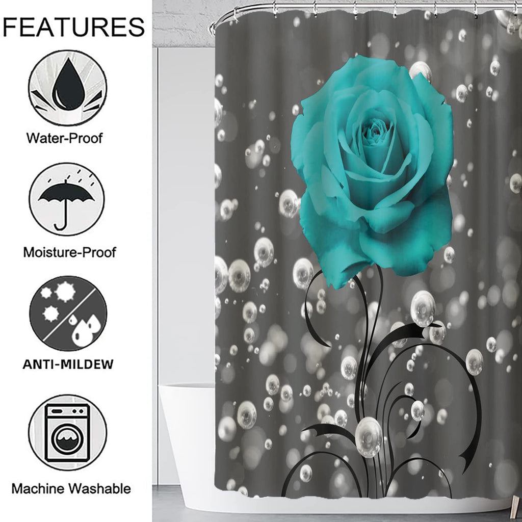 4 Piece Shower Curtain with Bath Rugs Bathroom Sets, Rustic Blue Rose Flower with Butterfly Bathtub Accessory Kit -- Carpet ,U Shape Mat and Toilet - image 4