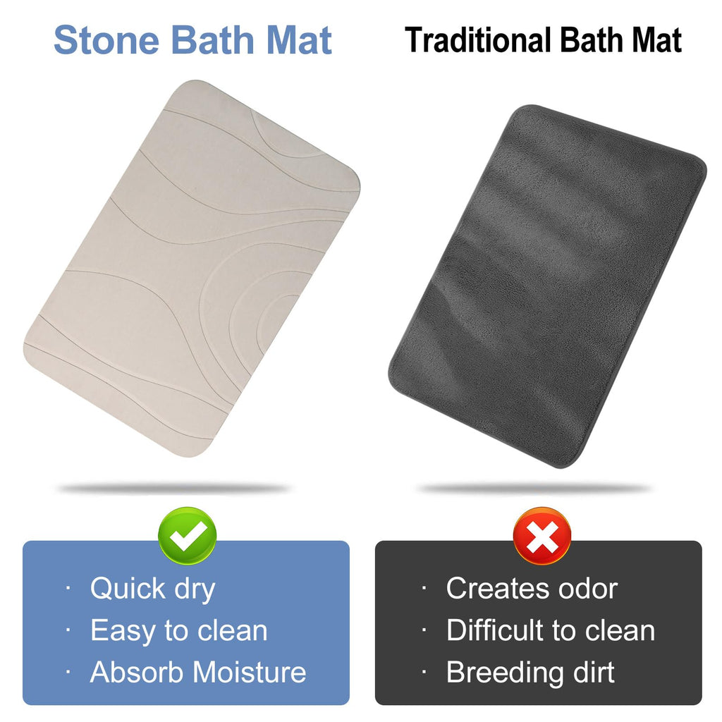HUMIGA Diatomaceous Earth Stone Bath Mat - 2 Pack Non-Slip Greyish White