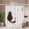 Jolof Store Black Fluffy Cat Shower Curtain | Mold Resistant Polyester