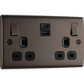 BG Electrical 45W Double Wall Socket | USB A & C | Black Nickel Metal
