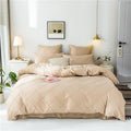 HAVOP King Size Duvet Cover Set | Beige Embossed Stripe Microfiber