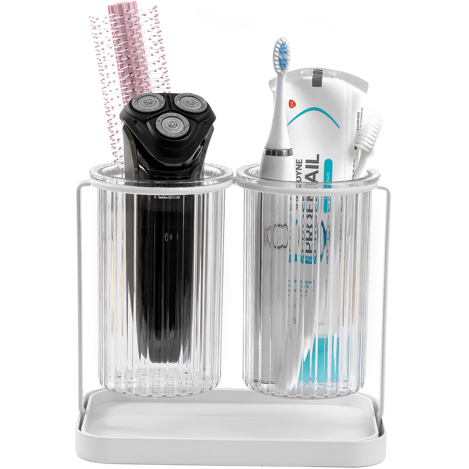 Jolof Store Toothbrush Holder – 2 Slot Bathroom Caddy with Drain Tray