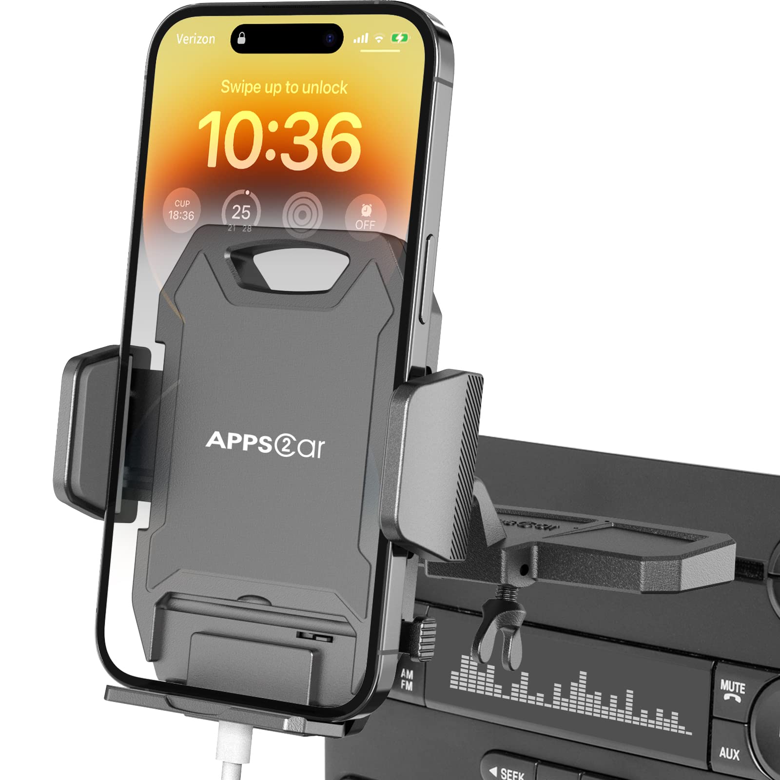 APPS2Car CD Slot Phone Holder – 360° Rotation Mount for 4-7" Smartphones