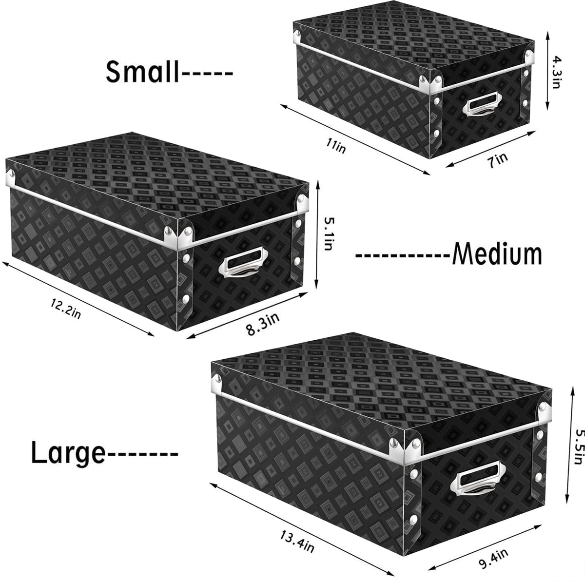 XUCHUN Storage Box with Lids Black, Set of 3 Waterproof Foldable Plastic Box Multiple Sizes for Socks/Office