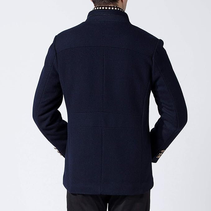 Biutimarden Men's Navy Blue Wool Winter Coat with Scarf | Size M