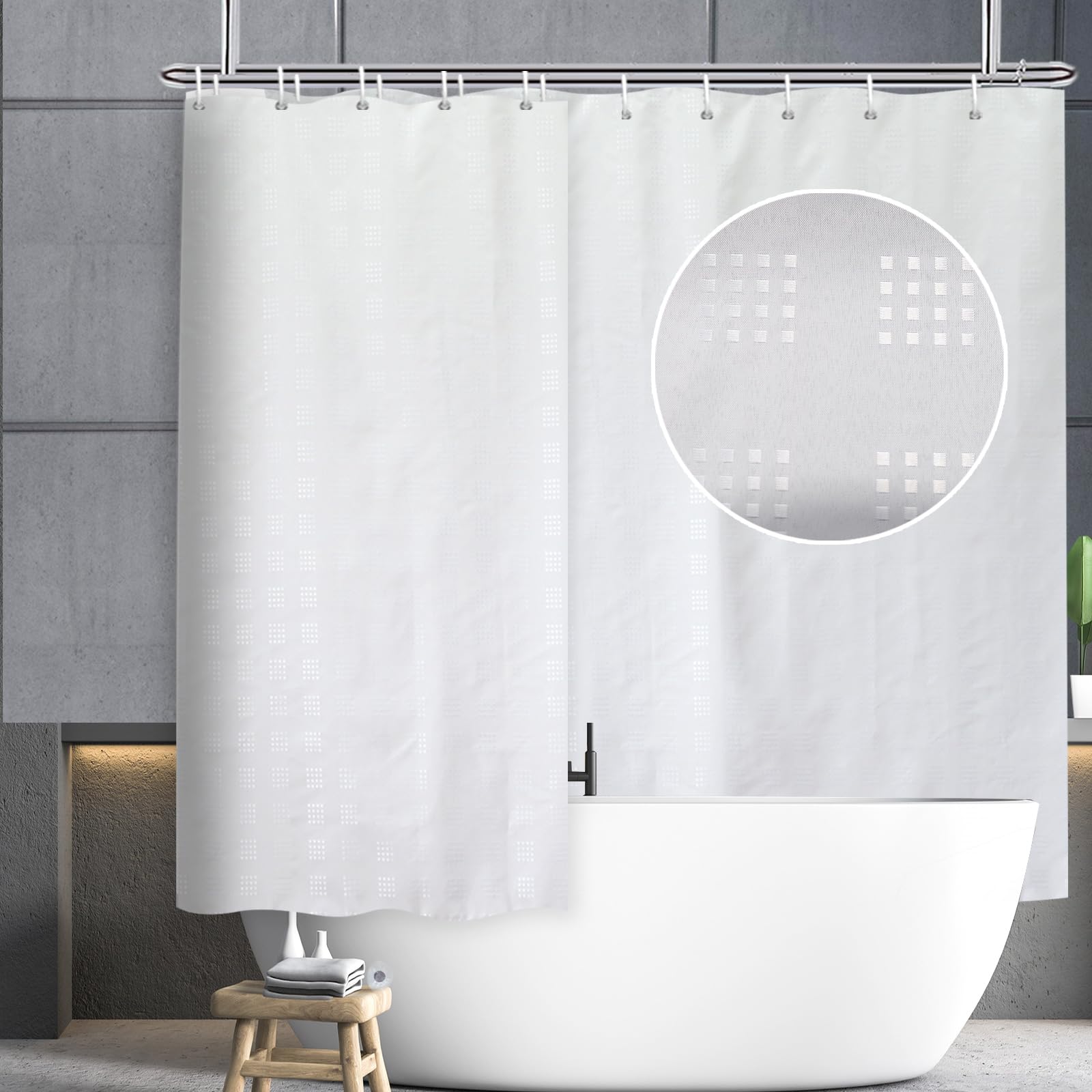 Extra Wide Textured Shower Curtain | Waterproof Polyester