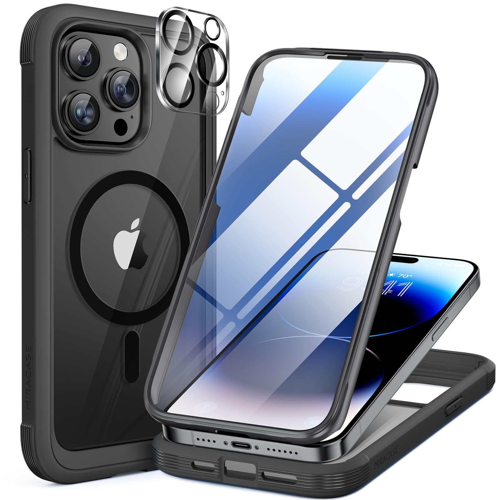 Miracase iPhone 15 Pro Magnetic Case with Screen & Lens Protector