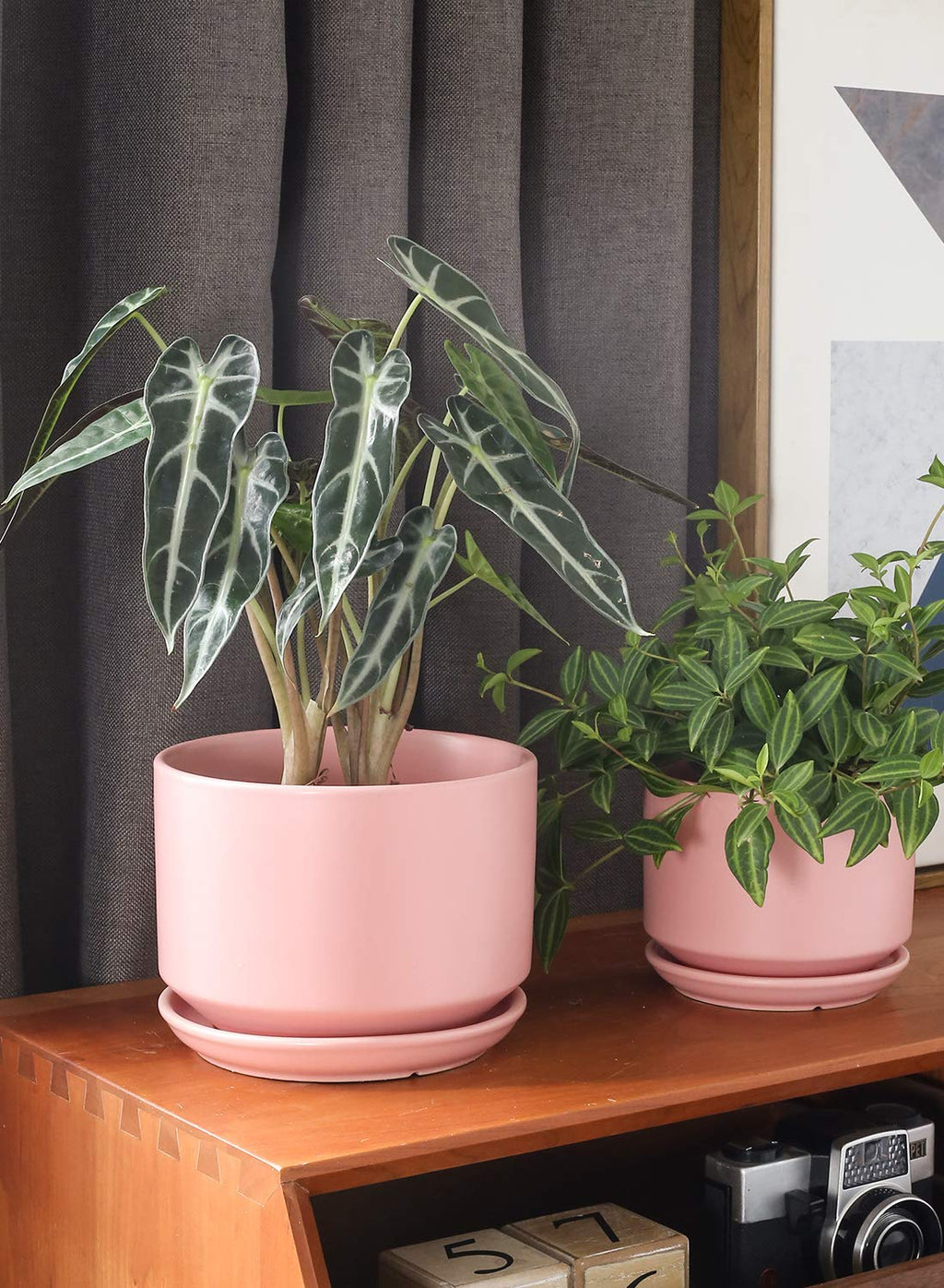 LE TAUCI Ceramic Plant Pots | Set of 3 Indoor Planters with Drainage - Pink