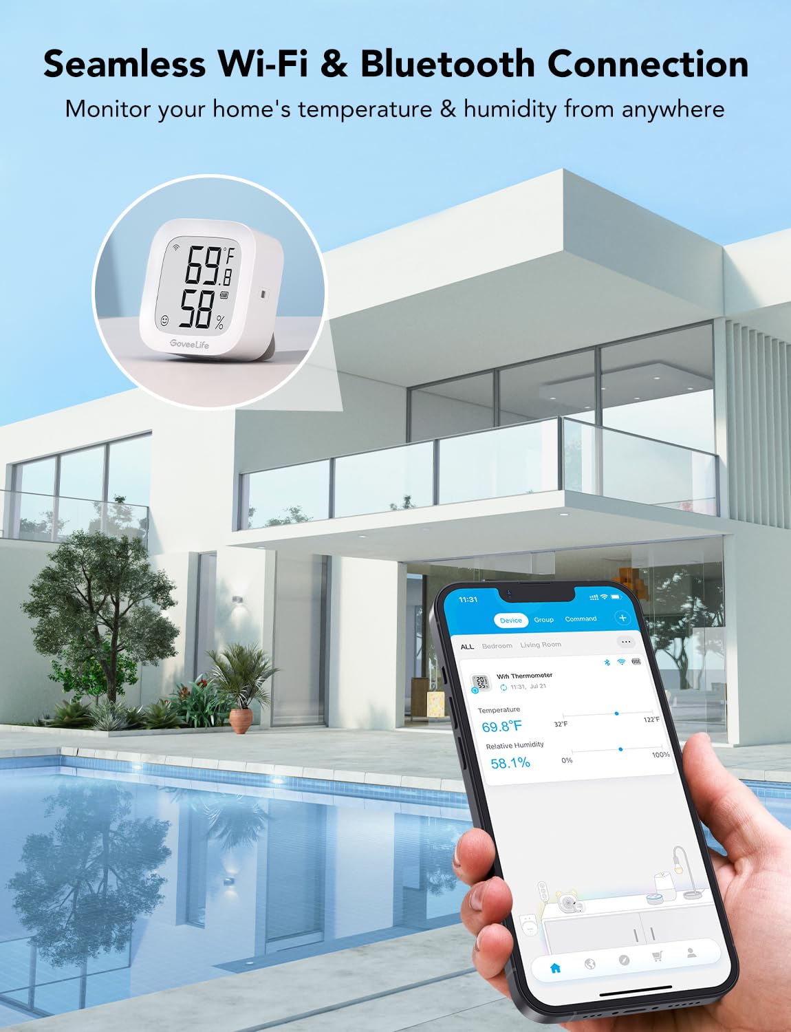 GoveeLife E-Ink WiFi Thermometer Hygrometer | Smart Indoor Humidity Meter
