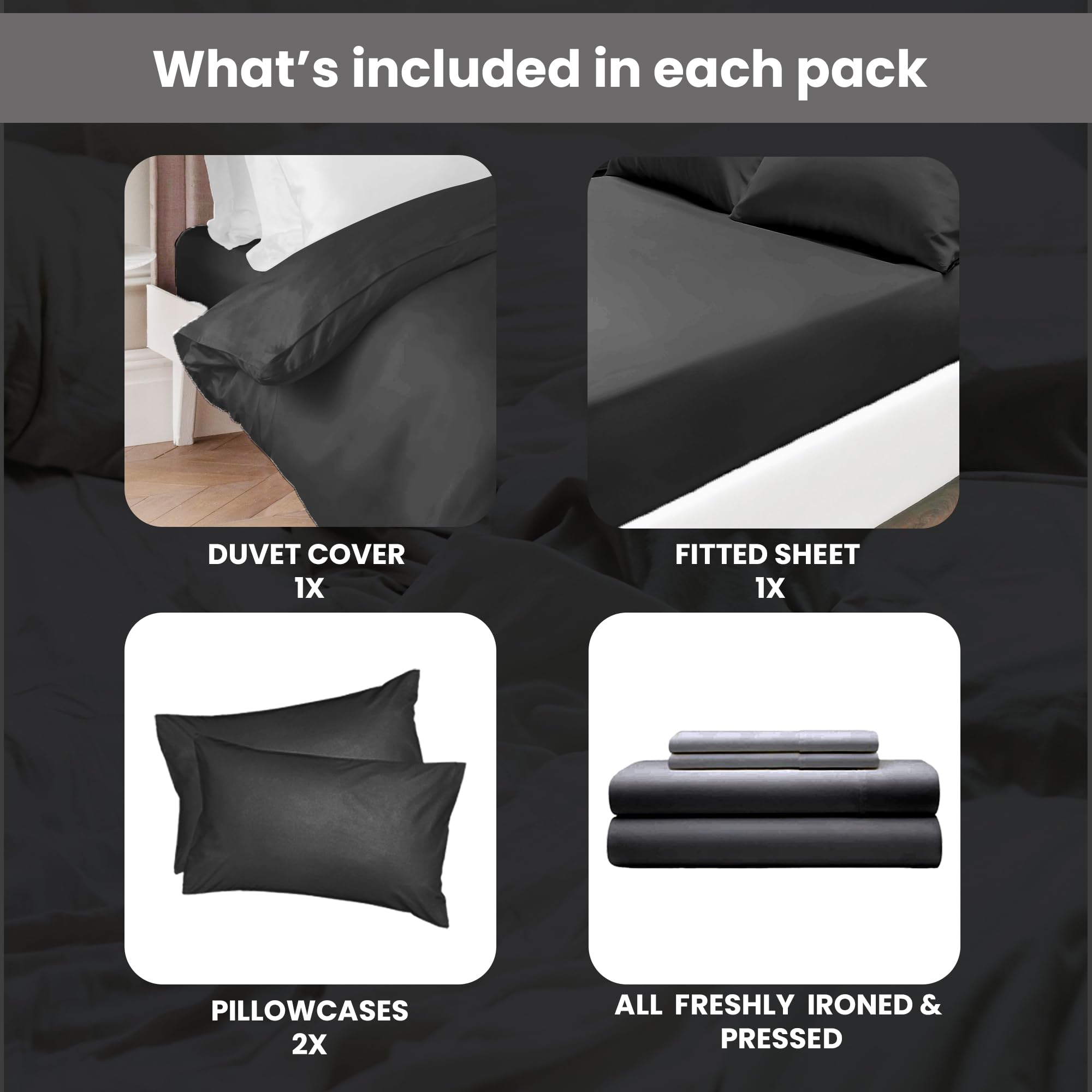 Euphoric Gifts Super King Black Egyptian Cotton Duvet Cover Bed Set