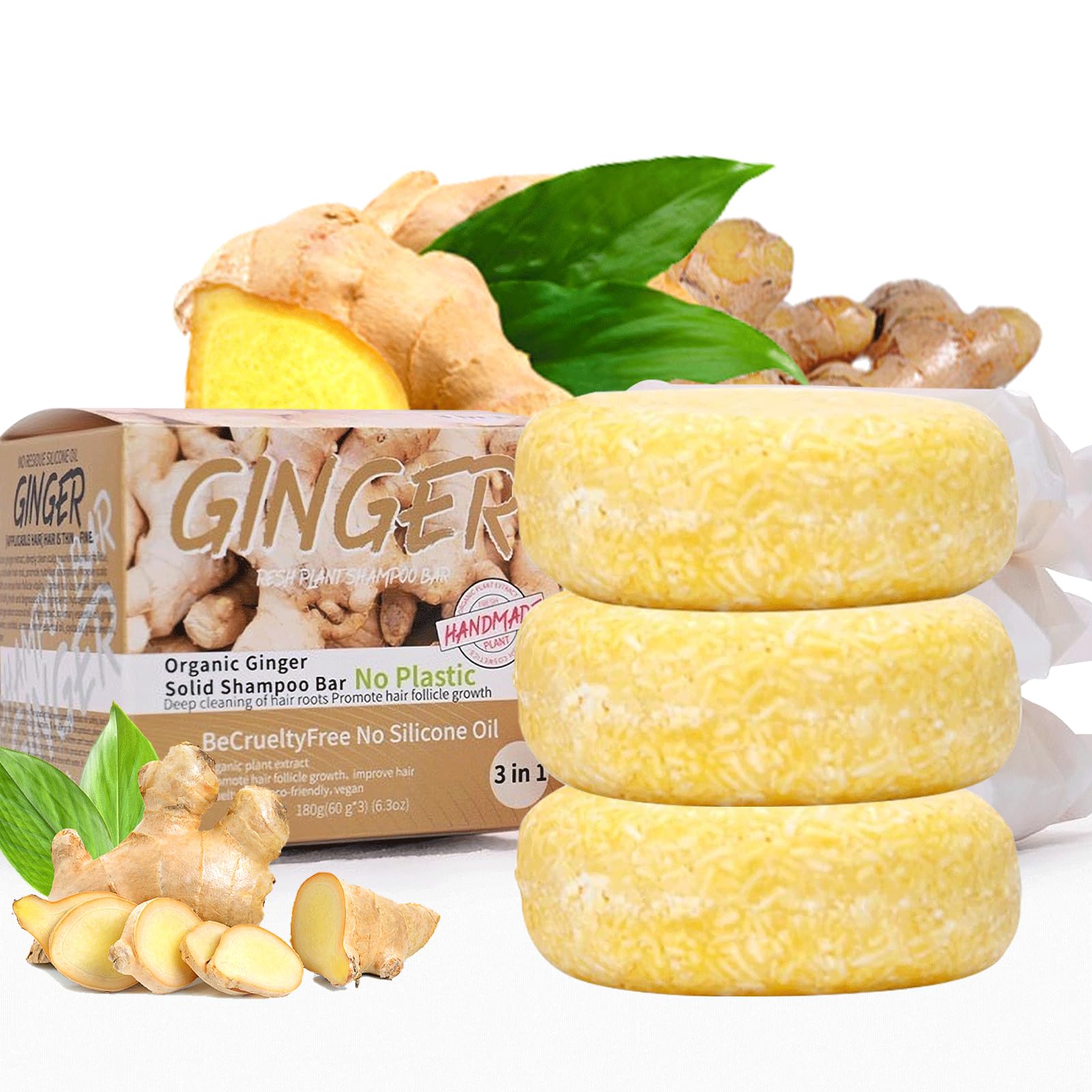 Jolof Store Organic Ginger Shampoo Bar (3PCS) – Anti-Hair Loss Treatment