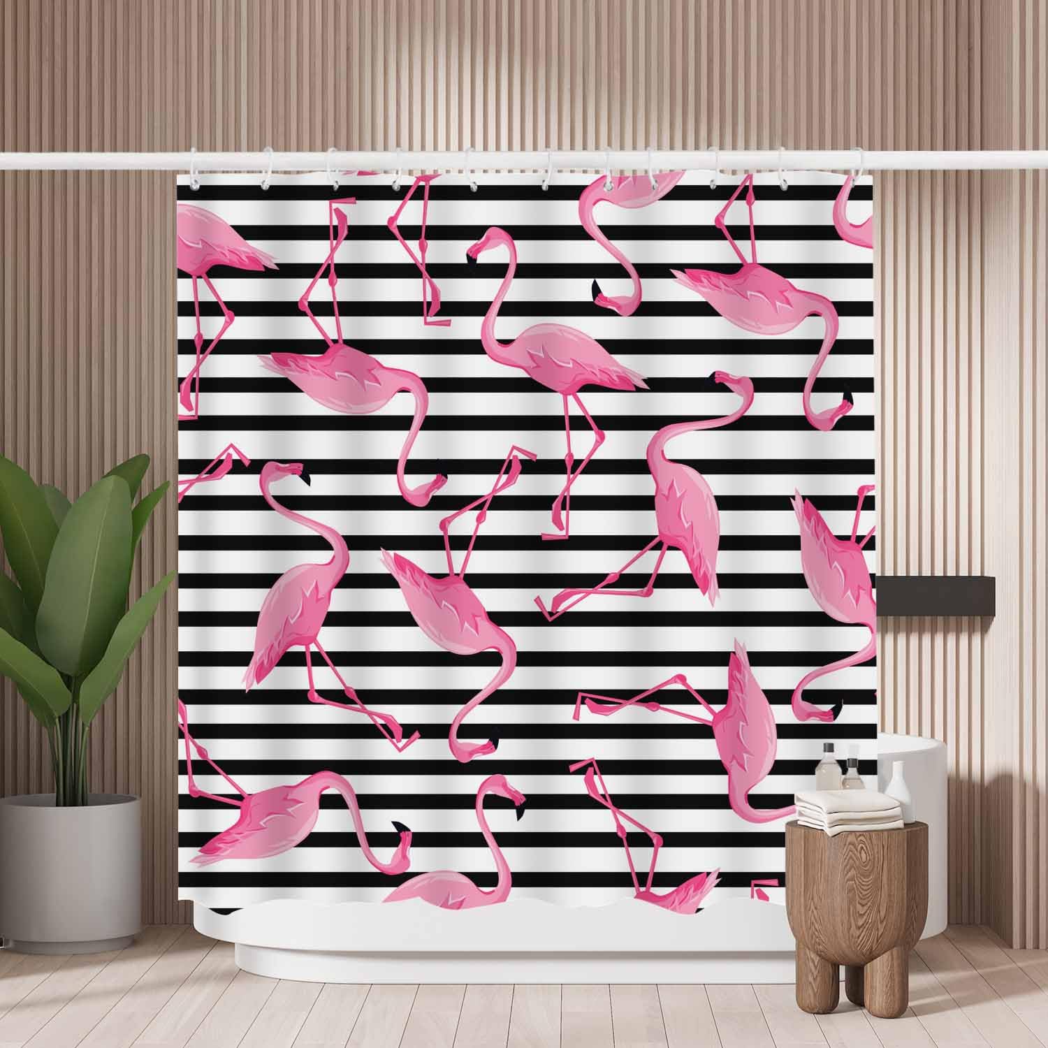 Woutay Pink Flamingo Shower Curtain | Mold Resistant Waterproof Polyester
