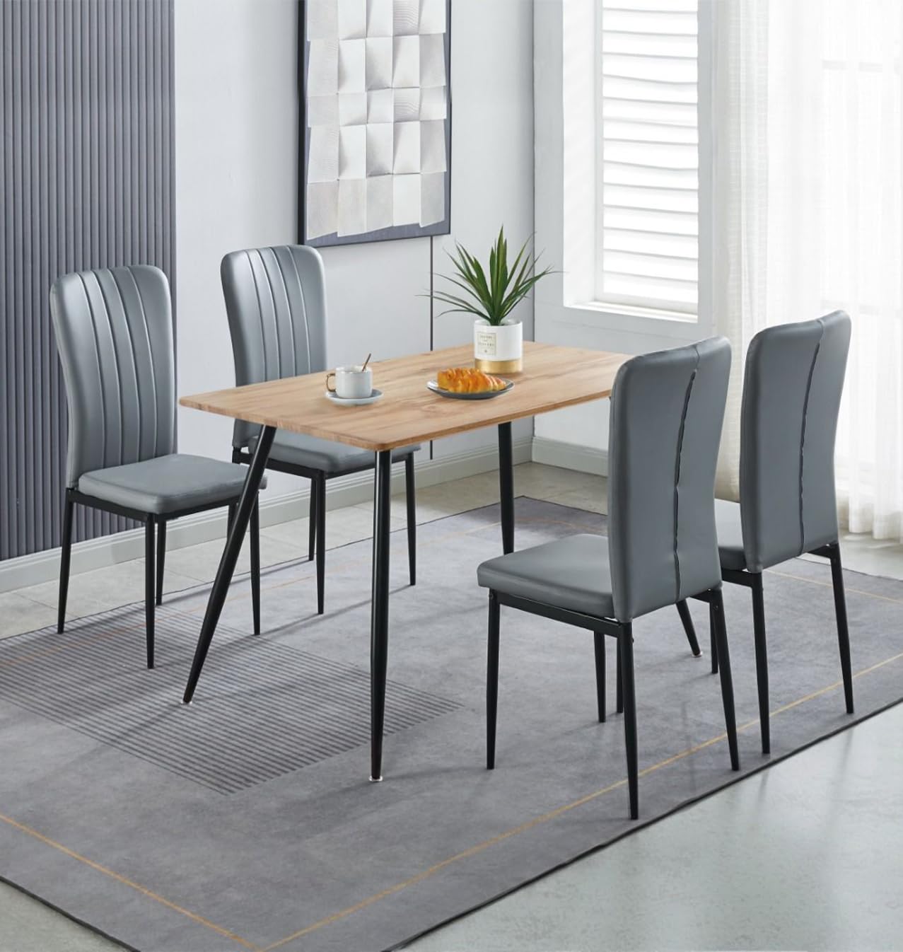 Hallowood Cullompton Dining Table and 4 Chairs Set | Brown Oak & Grey