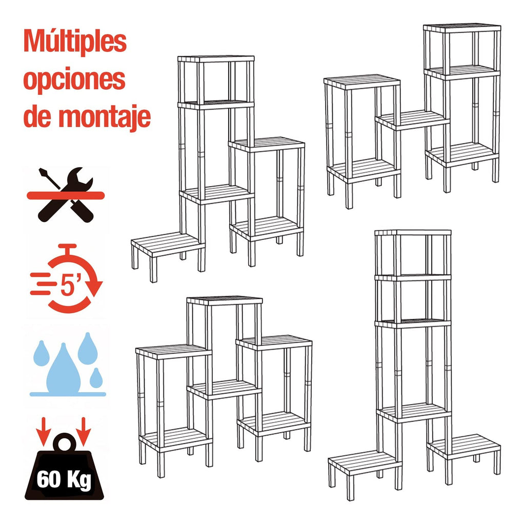 TATAY Lombok Modular Shelving Unit - 6 Wood Effect Shelves, Brown