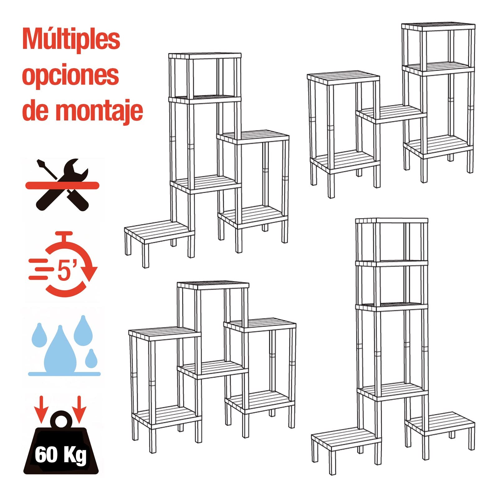 TATAY Lombok Modular Shelving Unit - 6 Wood Effect Shelves, Brown