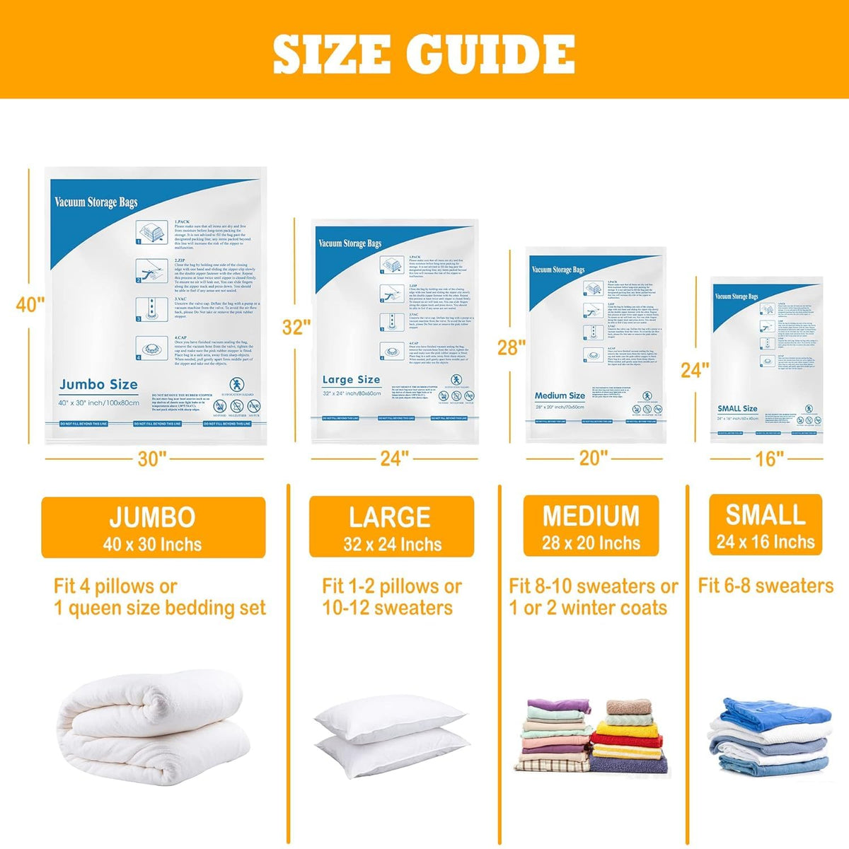 Vacuum Storage Bags 8 Large, Space Saver Sealer Bags, Airtight Compression Bags for Clothes, Pillows, Comforters, Blankets, BeddingNO PUMP