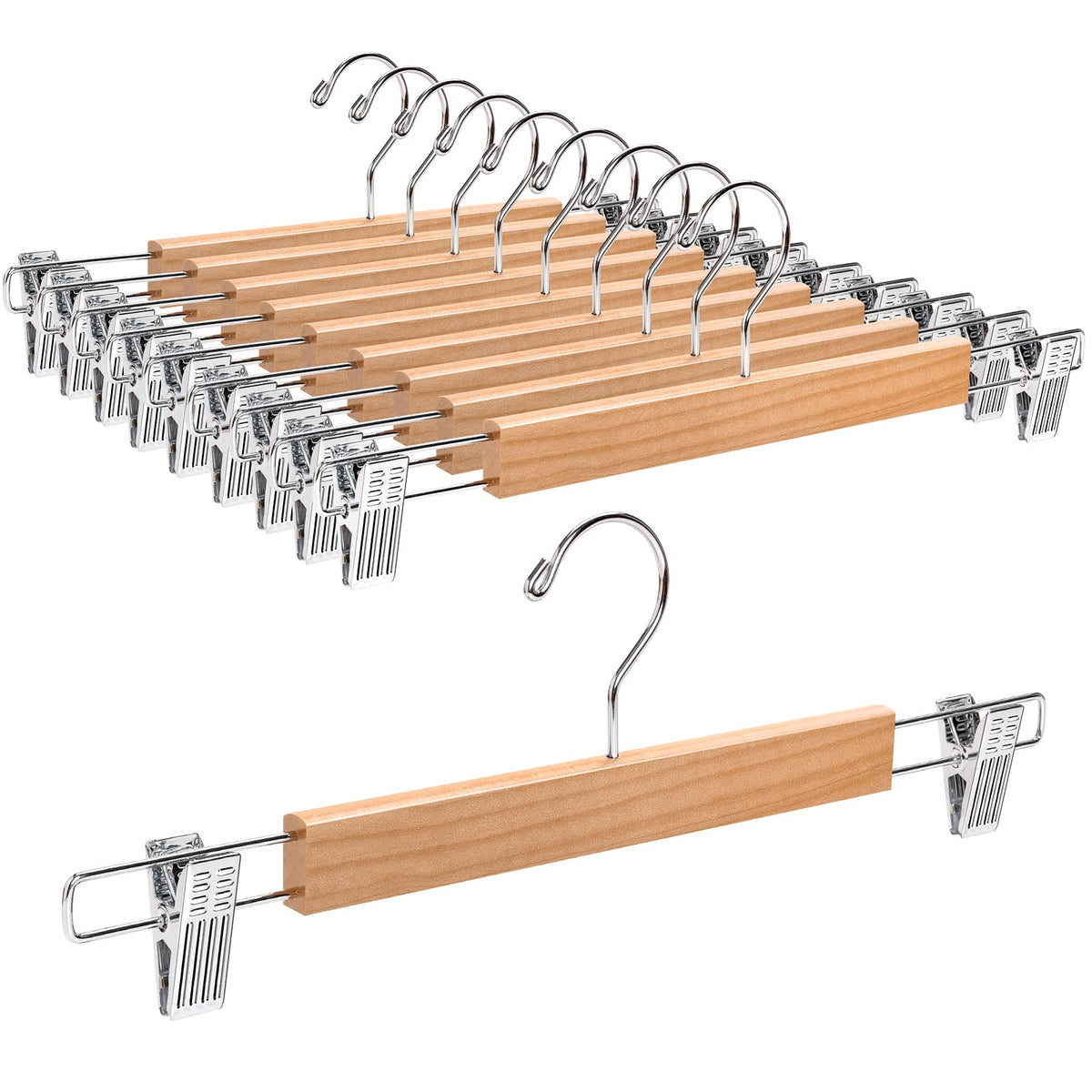 Amber Home 10pcs Wooden Trousers Hangers, Wood Skirts Hangers, Natural - image 1