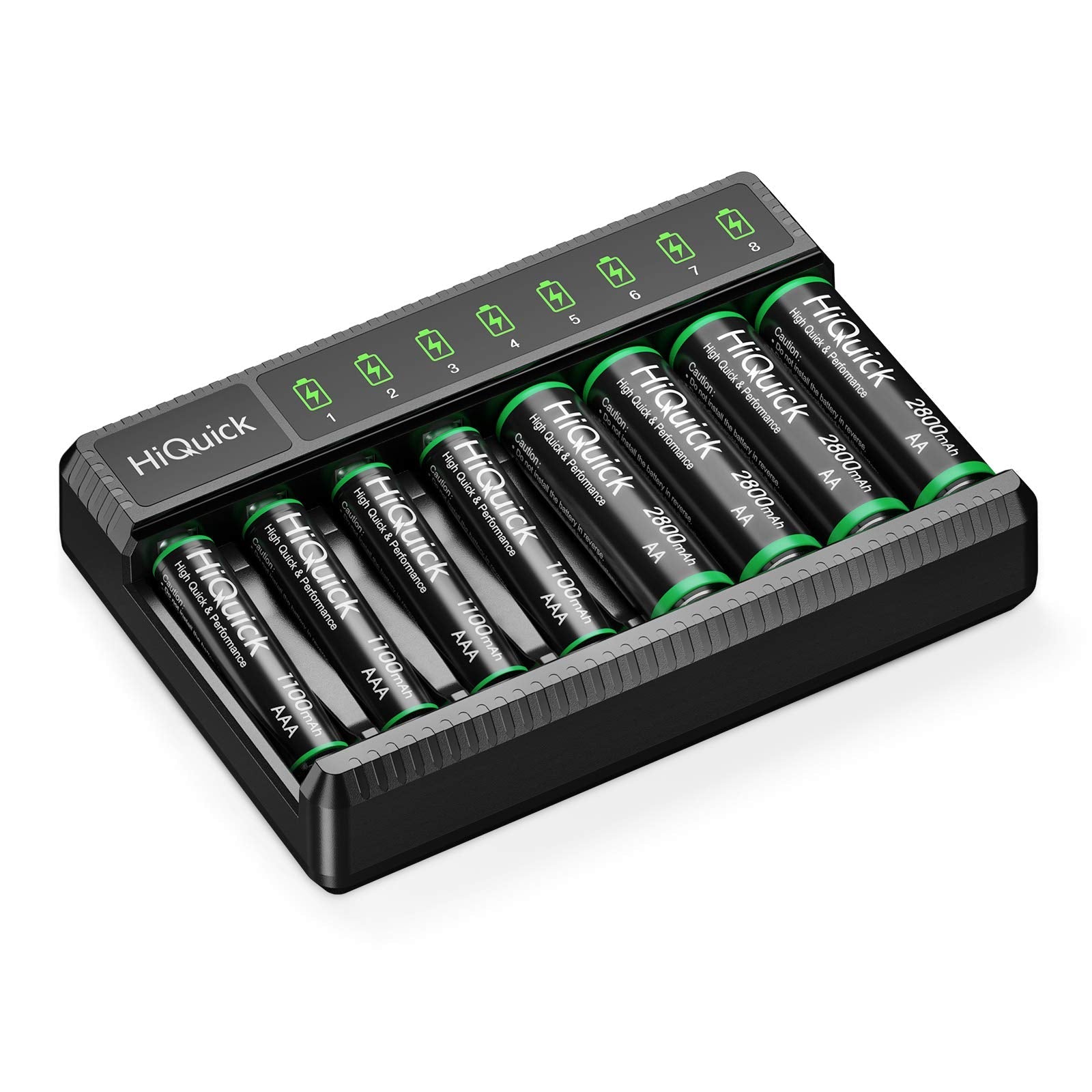 HiQuick 8-Slot AA AAA Battery Charger with 8 Ni-MH Rechargeable Batteries